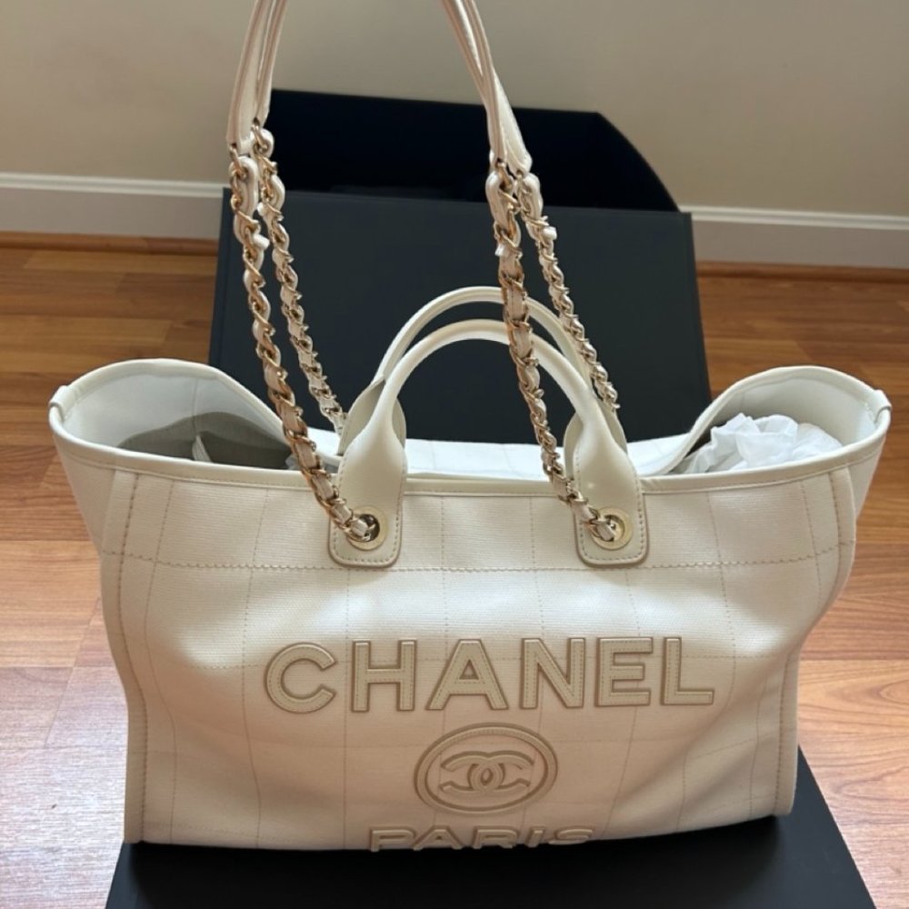 CHANEL 2023 Large Deauville Shopping Tote- White